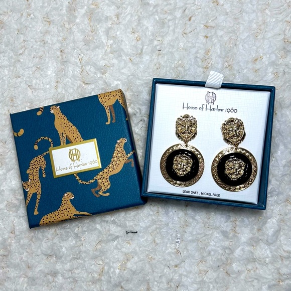 House of Harlow 1960 Gold and Black Lion Medallion Earrings - Picture 5 of 6